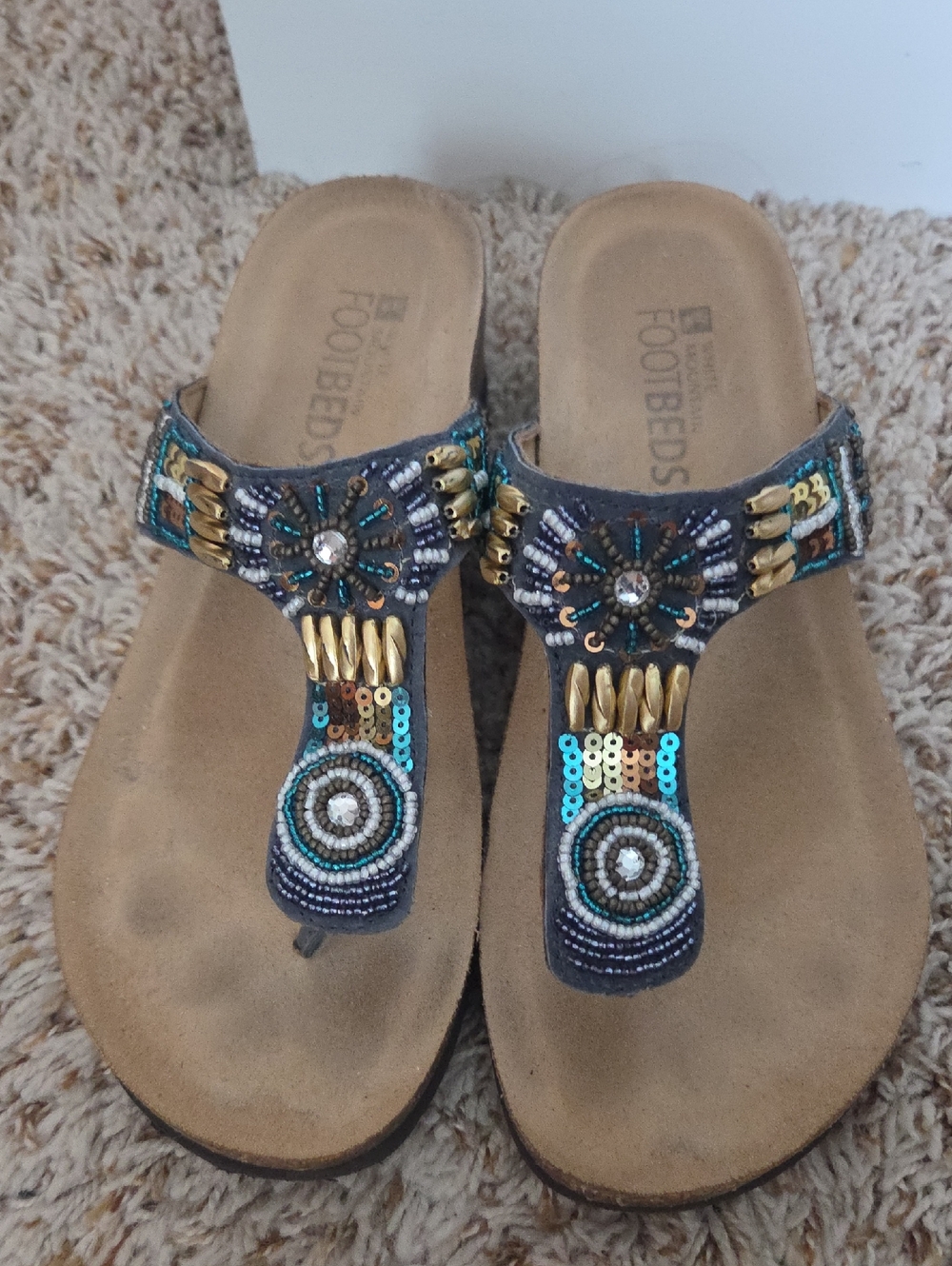 White Mountain Beaded Thong Sandals - Like New